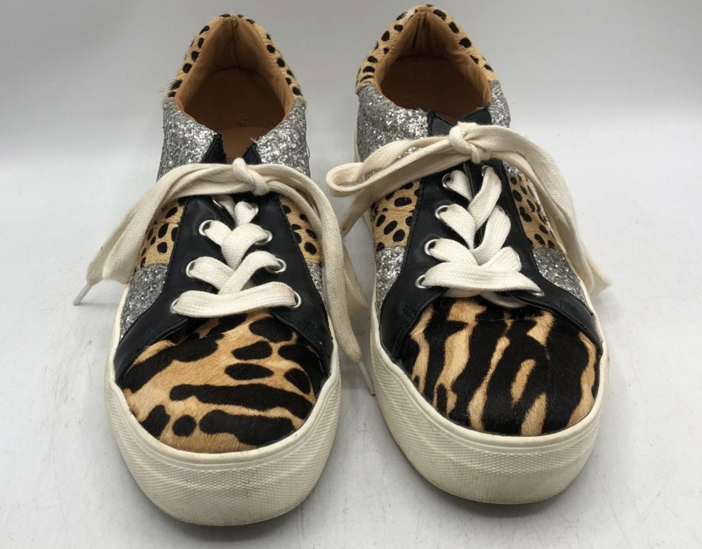 Dolce Vita Tan Leopard Pony Hair & Glitter Low Top Sneakers Size 7